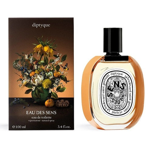Diptyque Eau des Sens 100ml EDT, lively and refreshing unisex perfume with bright citrus and floral notes, encased in a modern oval glass bottle.
