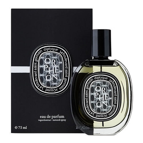 Diptyque Orphéon Eau de Parfum, 75ml sophisticated scent for men and women combining iris, tonka, and woody notes in a sleek oval-shaped bottle.