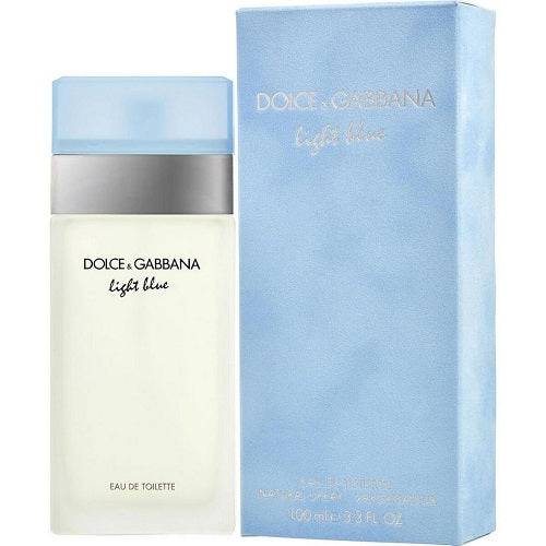 Dolce & Gabbana Light Blue Eau de Toilette, 100ml fresh and citrusy fragrance for women with Sicilian lemon, apple, and cedar notes in a clear rectangular glass bottle