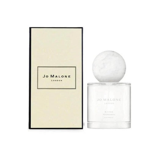 Jo Malone London Bitter Mandarin Cologne 100ml, modern unisex scent in a transparent rectangular bottle with silver lid, featuring bitter mandarin, pink pepper, and woody accords.
