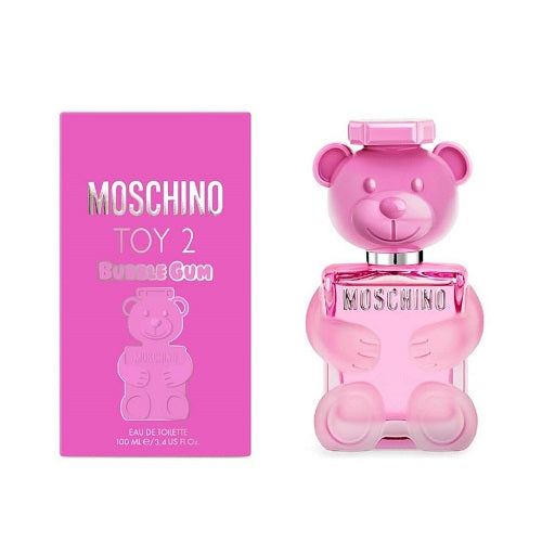 Moschino Toy 2 Bubble Gum 100 ml Eau de Toilette, unique teddy bear-shaped glass bottle with soft pink bubblegum-colored fragrance.