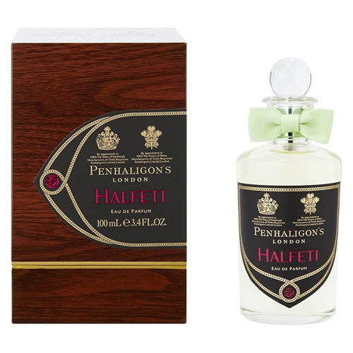 Penhaligon’s Halfeti Eau de Parfum 100 ml: dark green glass bottle with black and gold accents, featuring Penhaligon’s signature logo.