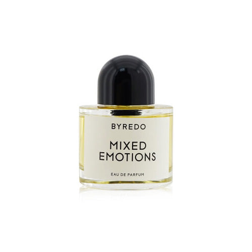 Artistic shot of Byredo Mixed Emotions perfume bottle with packaging