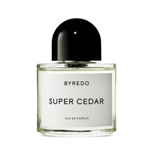 Elegant Byredo Super Cedar Eau de Parfum bottle with packaging design