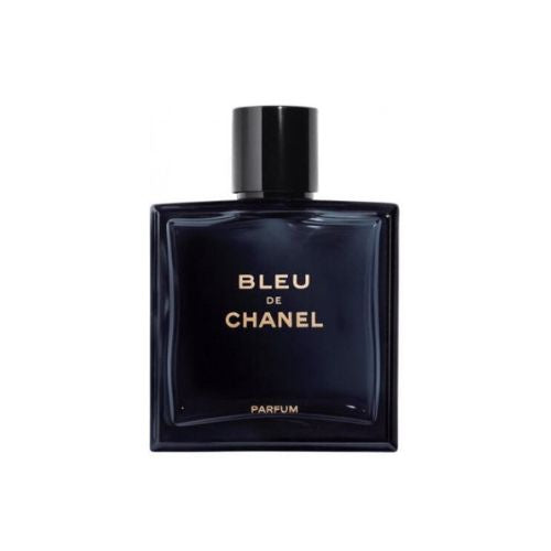 Bleu de Chanel 100ml Parfum by Chanel, elegant men’s fragrance blending citrus freshness with woody depth in a minimalist dark blue glass bottle.
