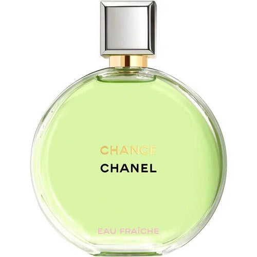 Eau de Parfum Chance Eau Fraîche by Chanel, 100ml bright and modern women’s fragrance with citrus and woody notes in a round transparent glass bottle.