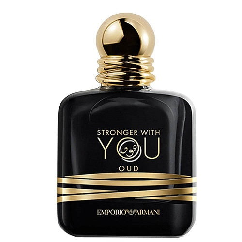 Emporio Armani Stronger With You Oud, 100ml Eau de Parfum for men combining deep oud, spicy cardamom, and warm vanilla in a sophisticated dark glass bottle.