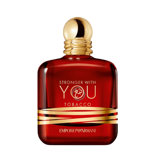 Emporio Armani Stronger With You Tobacco perfume on display – elegant masculine fragrance with spicy tobacco tones