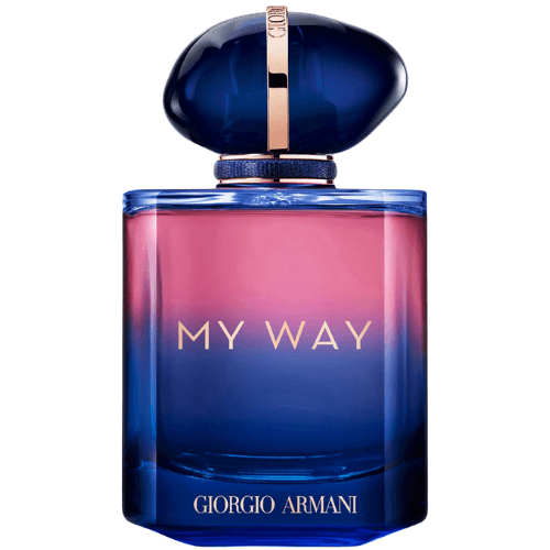 Giorgio Armani My Way Parfum women’s perfume bottle featuring its vibrant pink-blue design, emphasizing the premium floral fragrance and signature Armani luxury style.