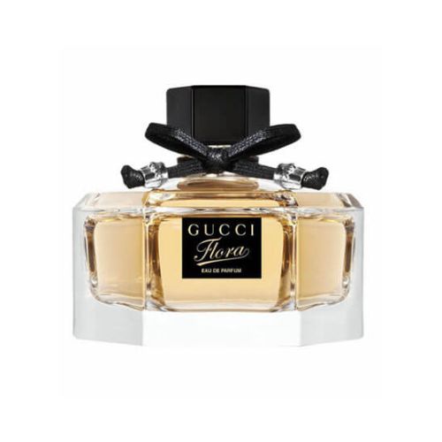 75ml Gucci Flora Eau de Parfum, sophisticated women’s fragrance with floral and fruity notes in a modern clear glass bottle with pink decorative cap.