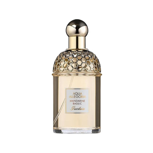 75ml Guerlain Aqua Allegoria Mandarine Basilic EDT, luxury fresh herbal-citrus fragrance in a transparent cylindrical bottle with green cap, suitable for women.