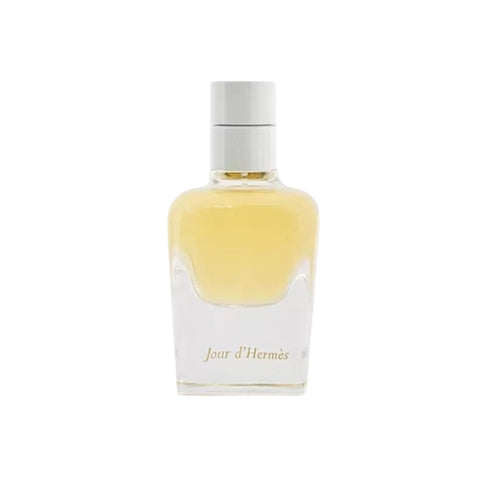 Hermès Jour d'Hermès Eau de Parfum 85ml, luxurious feminine fragrance with floral and citrus notes in a clear rectangular bottle with silver cap.