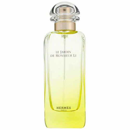 Hermès Le Jardin de Monsieur Li Eau de Toilette 100ml, elegant and refreshing unisex fragrance in a clear glass bottle with silver cap, inspired by a serene garden.