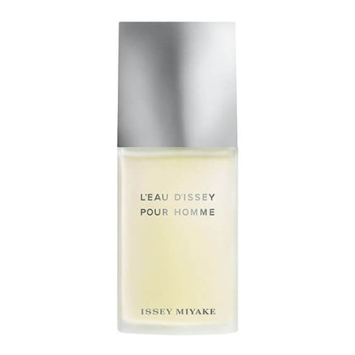 Issey Miyake L’Eau d’Issey Pour Homme Eau de Toilette 125ml, iconic men’s fragrance in a minimalist frosted glass bottle with sleek silver cap, featuring citrus-woody notes.