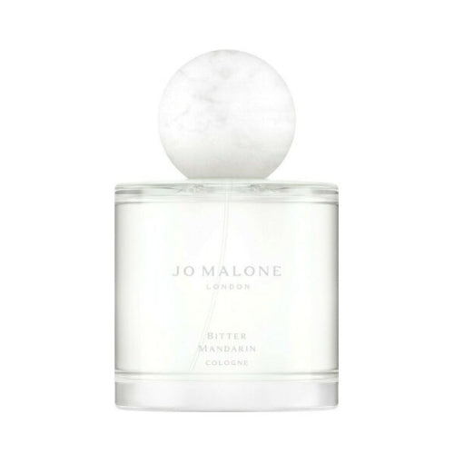 Jo Malone London Bitter Mandarin Cologne 100ml, elegant unisex perfume combining bitter citrus, pink pepper, and patchouli in a minimalist clear glass bottle.