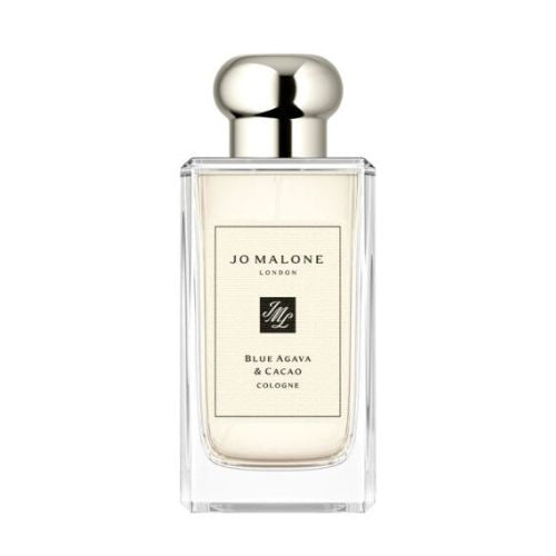 Jo Malone London Blue Agava & Cacao Cologne 100ml, luxurious unisex perfume combining agave, rich cacao, and tonka bean in a minimalist clear glass bottle.