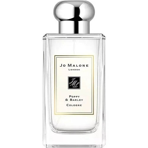 Jo Malone London Poppy & Barley Cologne 100ml, luxury unisex perfume combining poppy flowers, golden barley, and soft floral undertones in a minimalist clear glass bottle.