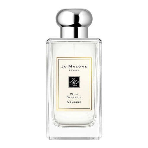 Jo Malone London Wild Bluebell Cologne 100ml, luxury unisex perfume combining wild bluebell petals, subtle green leaves, and gentle musk in a minimalist clear glass bottle.