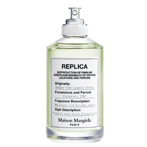 Maison Margiela Replica Under The Lemon Trees 100ml Eau de Toilette, a stylish and elegant unisex perfume reflecting freshness, vibrancy, and sunny citrus aromas.
