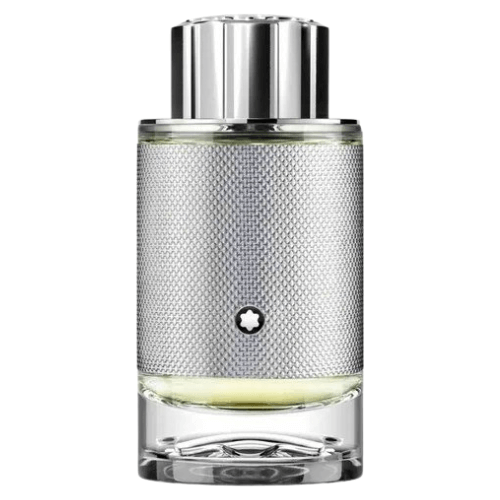 Montblanc Explorer Platinum eau de parfum bottle standing upright, emphasizing its luxury men’s perfume design, long-lasting performance, and bold modern scent.