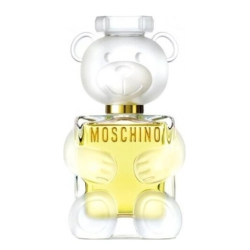 Moschino Toy 2 Eau de Parfum 100 ml: whimsical teddy bear-shaped bottle with pink fragrance and silver atomizer.