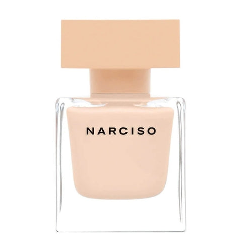 Narciso Rodriguez Narciso 90 ml EDP, soft pink opaque rectangular bottle with black spray cap and elegant branding.