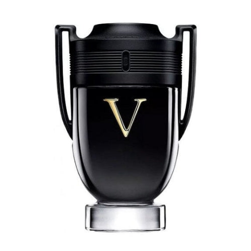 Paco Rabanne Invictus Victory 100 ml EDP, transparent trophy-shaped bottle with bold red fragrance and silver spray top.