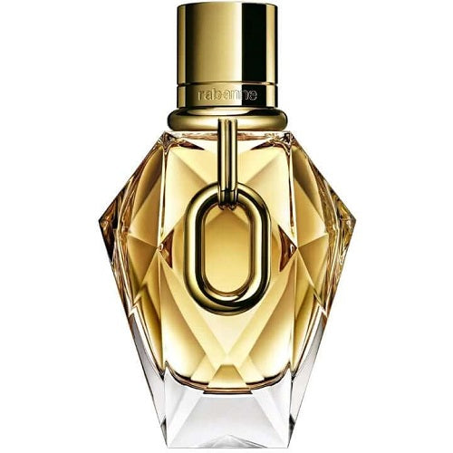 Paco Rabanne Million Gold for Her Eau de Parfum 90 ml: sparkling gold diamond-shaped bottle with metallic spray cap and feminine design.
