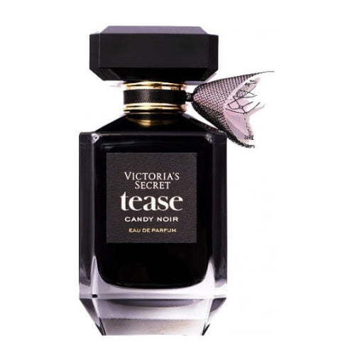 Victoria’s Secret Tease Candy Noir Eau de Parfum 100ml, designed in a deep purple faceted glass flacon with geometric facets, black bow accent, and matching spray cap, exuding playful sophistication, charm, and elegance.