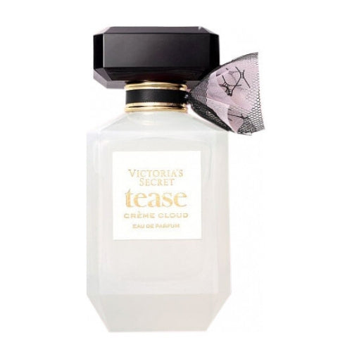 Victoria’s Secret Tease Crème Cloud Eau de Parfum 100ml, statement fragrance in a soft pink faceted bottle with white ribbon accents and sleek spray cap, reflecting gentle charm, sophistication, and contemporary elegance.