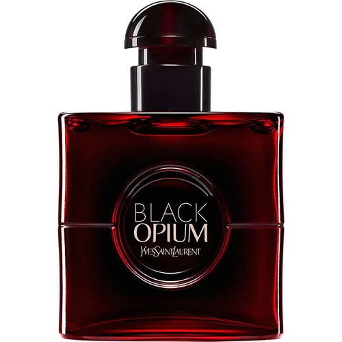 Yves Saint Laurent Black Opium Over Red Eau de Parfum 90ml, statement fragrance in a black faceted bottle with vibrant red glitter accents and silver spray cap, reflecting daring sophistication, charm, and modern glamour.