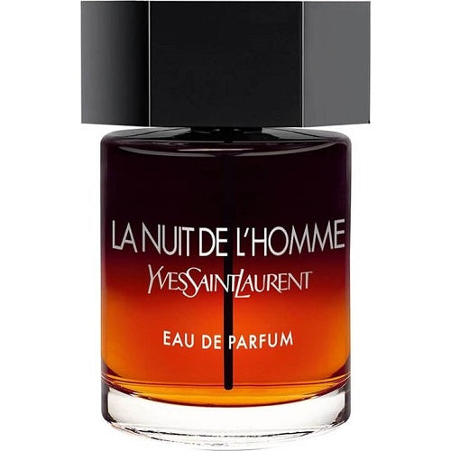 “Yves Saint Laurent La Nuit de L’Homme Eau de Parfum 100ml, statement fragrance in a dark faceted bottle with matte black spray cap, reflecting mystery, bold sophistication, and masculine charm.
