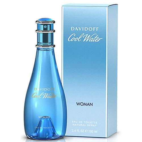 Davidoff Cool Water Women Eau de Toilette, 100ml feminine scent with fresh floral, fruity, and aquatic accords in a modern light green glass bottle.