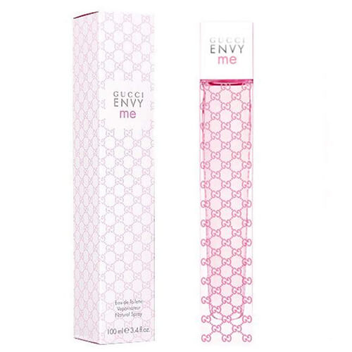 Gucci Envy Me Eau de Toilette 100ml, luminous women’s perfume in a sleek green bottle with subtle gold embellishments.