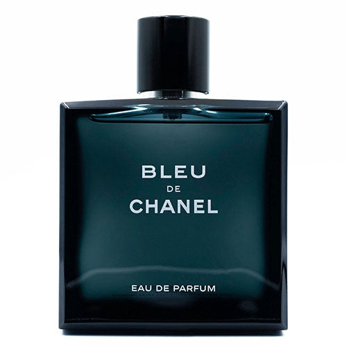 Chanel Bleu de Chanel Eau de Parfum, 100ml men’s scent with grapefruit, cedar, and sandalwood in a stylish dark blue glass bottle.