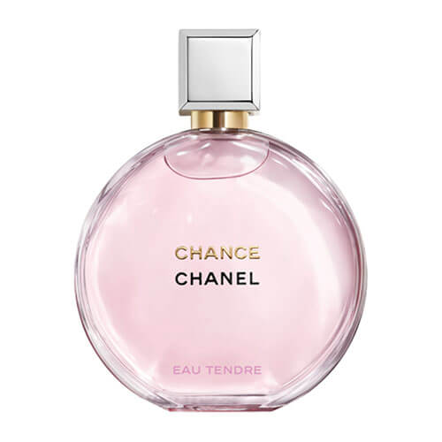 Chanel Chance Eau Tendre, 100ml Eau de Parfum, light and fresh feminine scent with fruity and floral accords in a stylish round transparent glass bottle.