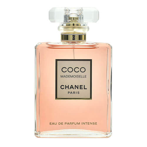 Coco Mademoiselle Intense 100ml EDP by Chanel, luxurious women’s perfume blending vibrant citrus with patchouli and tonka bean in a minimalist glass bottle with gold cap.