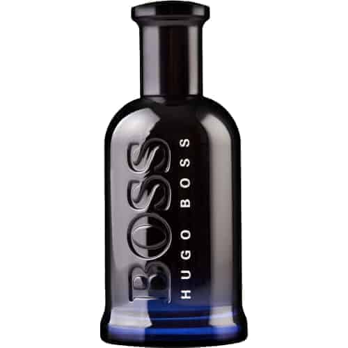 Hugo Boss Boss Bottled Night Eau de Toilette 100ml, luxury men’s perfume in a deep blue rectangular bottle with metallic cap, combining aromatic and woody accords.