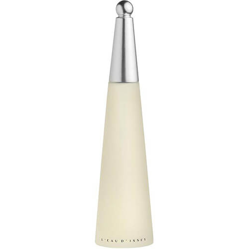 100ml Issey Miyake L’Eau d’Issey EDT, elegant and fresh feminine perfume blending aquatic and floral notes in a cylindrical transparent bottle with silver cap.