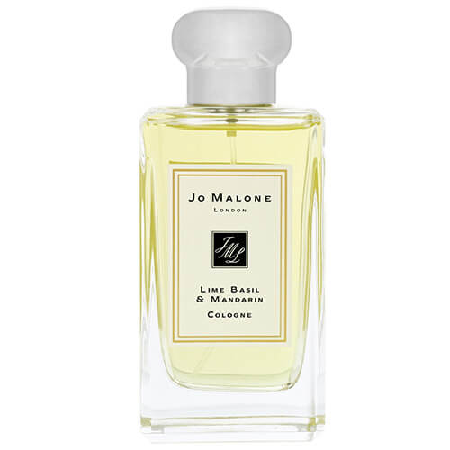 Jo Malone London Lime Basil & Mandarin Cologne 100ml, contemporary unisex fragrance in a clear bottle with silver lid, blending lime, basil, and mandarin notes.