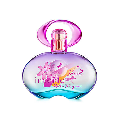 Salvatore Ferragamo Incanto Shine 100 ml Eau de Toilette, round bright pink bottle with silver top and elegant branding.