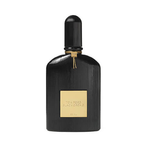 Tom Ford Black Orchid Eau de Parfum 100 ml, unisex luxury fragrance in deep black rectangular bottle with gold highlights.