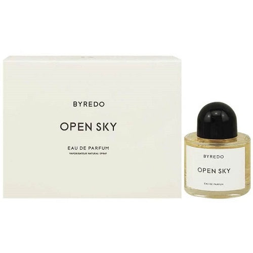 Close-up of Byredo Open Sky Eau de Parfum bottle and box