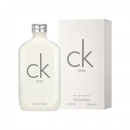 Calvin Klein CK One EDT, modern rectangular bottle with silver cap, unisex perfume.