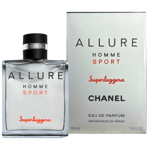 Chanel Allure Homme Sport Superleggera men's perfume bottle showcasing a premium long-lasting fresh woody fragrance.