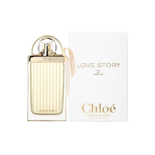Chloé Love Story Eau de Parfum, 75ml women’s fragrance with romantic floral notes of orange blossom, jasmine, and rose in a clear glass bottle with a golden padlock detail.