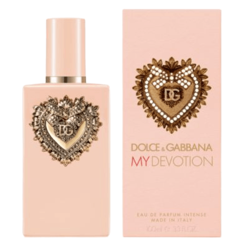 Authentic Dolce & Gabbana My Devotion Eau de Parfum bottle for sale, elegant women's fragrance with sweet floral and warm vanilla scent.