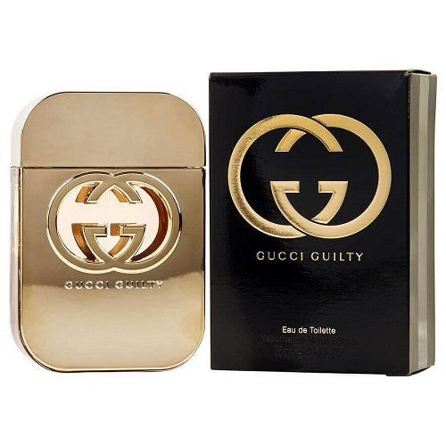 75ml Gucci Guilty Women Eau de Toilette, soft and sophisticated floral-woody perfume for women in a minimalist pink bottle with golden cap.