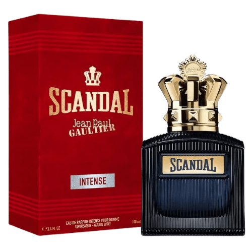 Luxury men’s fragrance Jean Paul Gaultier Scandal Pour Homme Intense featuring caramel and woody notes in designer bottle