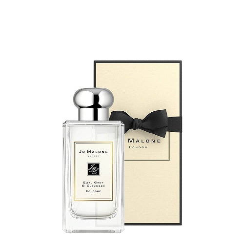 Jo Malone London Earl Grey & Cucumber 100ml Cologne, elegant unisex fragrance for men and women with fresh citrus, green, and aromatic notes housed in a sleek clear bottle with silver cap.